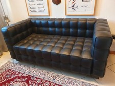 Divano design due posti, replica Kubus Hoffmann, pelle nera