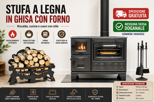 Stufa legna ghisa con forno - legna,