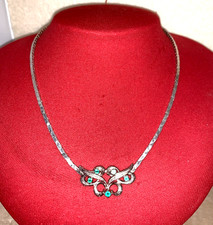 COLLANA COLLIER ANNI 60 ARGENTO  MAGLIA TRIANGOLARE SEMIRIGIDA CON STRASS VERDI