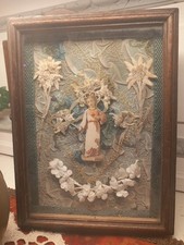 Altarino Con Vetro Gesù Bambino Sacro Cuore Manufatto Con Fiori 24x18