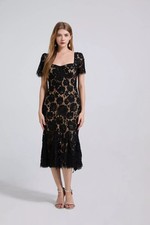 Abito Lungo Nero In Pizzo