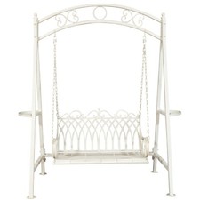 Dondolo Giardino 3 Posti Ferro Bianco Stile Antico Esterno Panchina Vintage