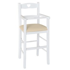 Seggiolone in legno bianco con seduta ecopelle beige