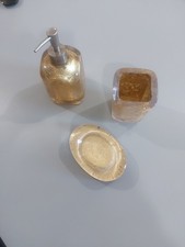 SET DA APPOGGIO FOGLIA ORO PORTA SAPONE BICCHIERE DISPENSER SAPONE LIQUIDO