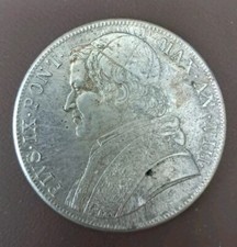 Stato Pontificio 5 Lire Pio IX 1870 Argento Probabile Riconio