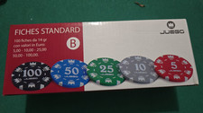 100 fiches  standard da 14 grammi con valori da 5, 10, 25,50,100. JUEGO
