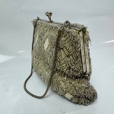 Borsa da sera vintage anni '50 interamente ricamata con perline trasparenti