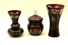 Due vasi + porta bon bon scatola cristallo Boemia Biedermeier 1800 XIX Austria