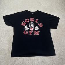 Camicia vintage World Gym uomo XL nera gorilla double face made USA anni 90