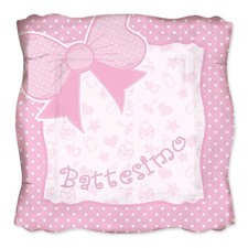 Piatti carta quadrati Cm. 24 Battesimo rosa - Confezione 8 pezzi