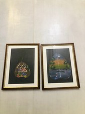 Dipinti Indiani su foglie Pipal con cornice