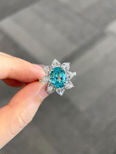 Bellissimo anello in oro bianco massiccio 14 carati con topazio blu naturale taglio ovale 5,00 ct