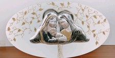  ICONA SACRA FAMIGLIA OVALE D'ARREDO CON LASTRA IN ARGENTO  ed ORO