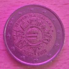 Moneta da 2 euro Italia 2002. Anniversario Euro Repubblica Italiana.