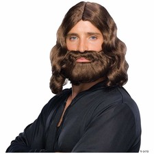 Parrucca barba costume uomo hippie religioso biblico marrone Gesù
