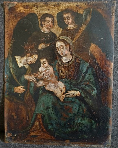 Antico dipinto olio - , rame