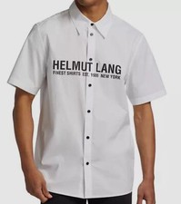 Camicia uomo Helmut Lang bianca con logo e bottoni sul davanti taglia media $325