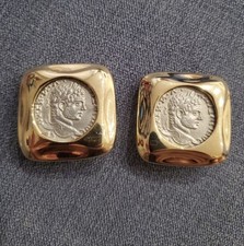 Orecchini a clip etruschi vintage anni 80 con moneta oro e argento