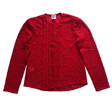 Top blusa donna Ida rosso medio manica lunga pizzo floreale trasparente Made in Italy