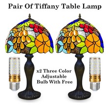 Pack of 2 Tiffany Dragonfly 10" Inch Table Lamps Antique Stained Glass Bedside