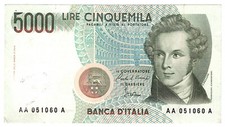 5000 LIRE V. BELLINI SERIE TRIPLA "A" IN SUP