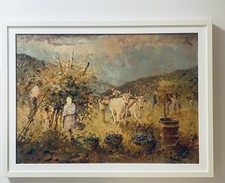 🍇 Quadro Olio su Tela - Vendemmia - Loris Centelli - XX Secolo - 70x50 cm 🌅