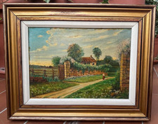 DIPINTO AD OLIO SU TAVOLETTA - PAESAGGIO CAMPESTRE - CAMPAGNA - FIRMATO -'900