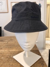 BARBOUR Cappello Waxed Cotton Brown Waterproof Bag Bucket Hat Tg M Blu New