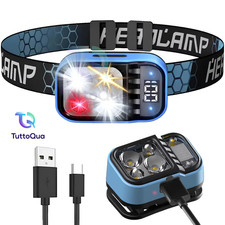 Torcia Frontale LED Ricaricabile USB Militare da Testa Impermeabile Alta Potenza