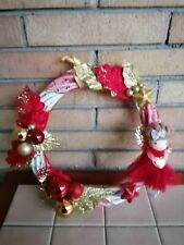 Ghirlanda Corona natalizia fuori porta rossa e bianca Fatto A Mano