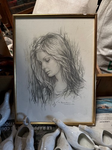 Portrait femme signé - femme,