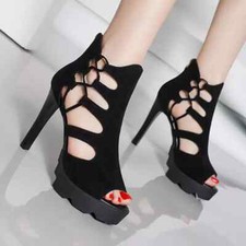 stivali estivi platform donna 11 cm perforato nero pelle sintetica 12514