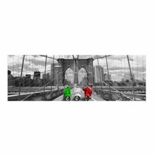 Quadro moderno lucido in plexiglass 50x150 cm VESPE SUL PONTE BLACK