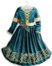 Disney Store Merida Costume Bambina Vestito Abito Glitter Oro Verde Principessa Coraggiosa