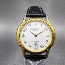 Orologio Bulova Longchamp Unisex 34mm Quadrante Bianco Tono Oro Data Tondo Batteria Nuova