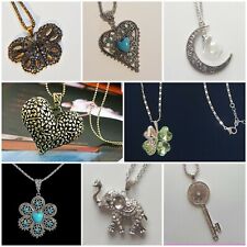 Collana donna lunga catena con ciondolo cuore, farfalla, fiore, luna con strass