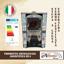 Forno stufa cucina a legna TermoVentilata Esmeralda con maioliche di Caltagirone