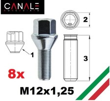 kit 8 bulloni ruota M12x1,25 Fiat 500 panda qubo stilo punto Alfa mito