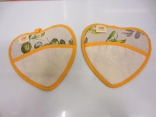 COPPIA PRESINE DA CUCINA FANTASIA "NATURA" GIALLO CON AIDA RICAMO