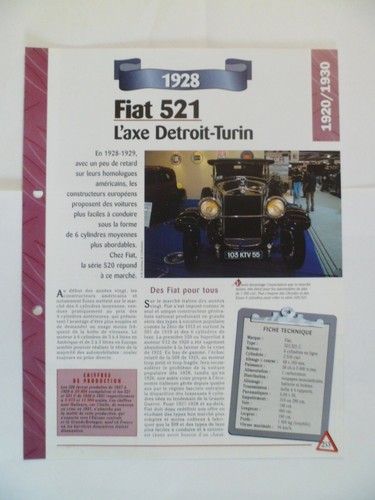 Carte fiche auto fiat 521 - carte,