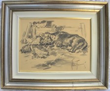 Aldo RAIMONDI (Roma 1902- Milano 1998) Vitello con galline nella stalla cm 30x40