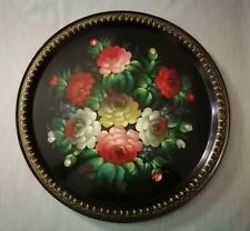 Grande vassoio centrotavola Russia fiori dipinto a mano metallo vintage anni 50