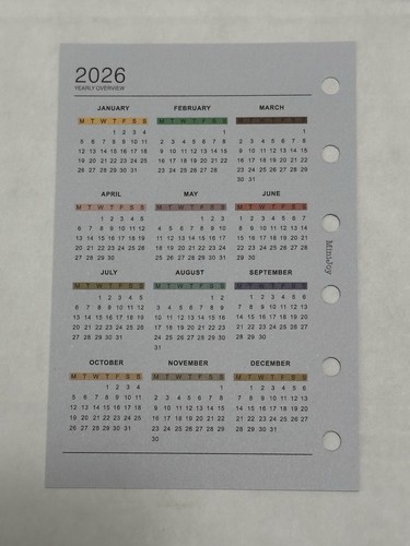 2026 calendar tab size fits - 2026,