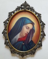 Icona capoletto dolce volto Madonna orante vetro ovale cornice bronzo dorato