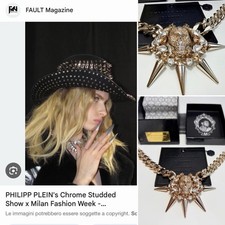 💎PHILIPP PLEIN COLLANA TESCHIO DONNA LUSSO CRISTALLI BORCHIE ROCK METAL STUDS