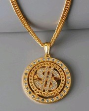 1 Pz Collana Con Pendente Rotativo Decorato Da Strass A Forma Di Dollaro  Vips