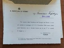 Storico invito del Prefetto di Viterbo per il passaggio del Cancelliere Hitler