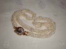 collana antica/vintage a 6 fili di perle di fiume e susta tonda placcata oro