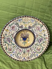 Antico piatto decorativo in ceramica di SCI Laveno dipinto a mano Firmato 36 Cm