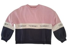 TOMMY HILFIGER JEANS Felpa maglia felpata rosa blu logo ragazza donna tg S